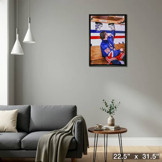 Wayne Gretzky 20" x 29" Framed Canvas Oilers Hanging up Skates-V 22.5" x 31.5"